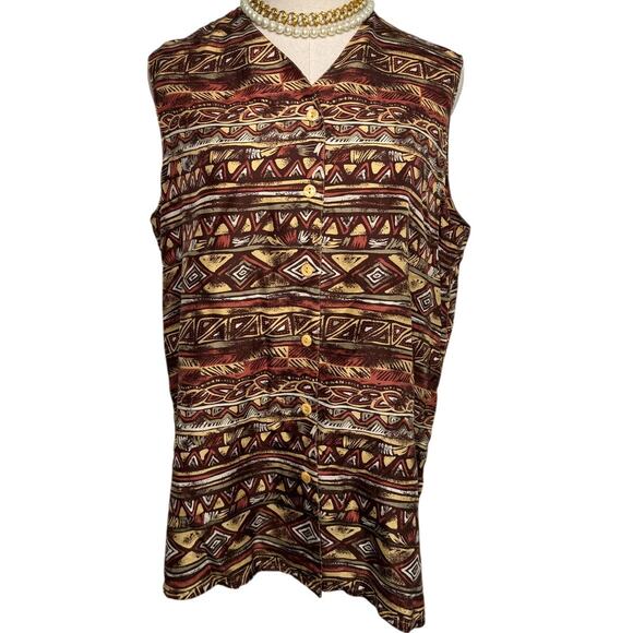 Diane Gilman vintage 90s 100% silk southwestern stripe sleeveless blouse size L - Picture 1 of 5
